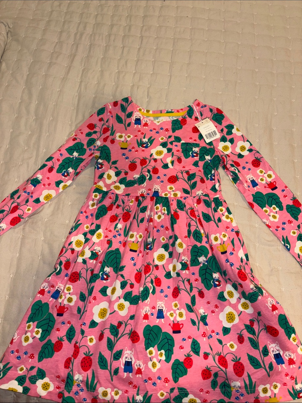 Mini Boden dress with strawberries, bunnies and flowers
